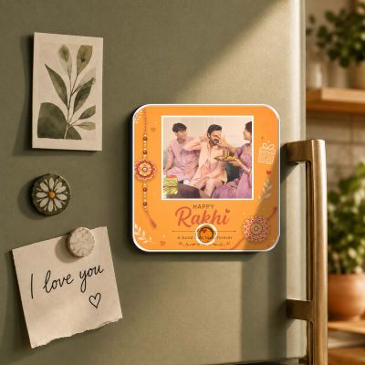 Personalized Musical Photo Fridge Magnet Gift for Raksha Bandhan | Rechargeable Sound Magnet Music Playable Rakhi Gift for Bhai & Bhen Keepsake Gift for Siblings